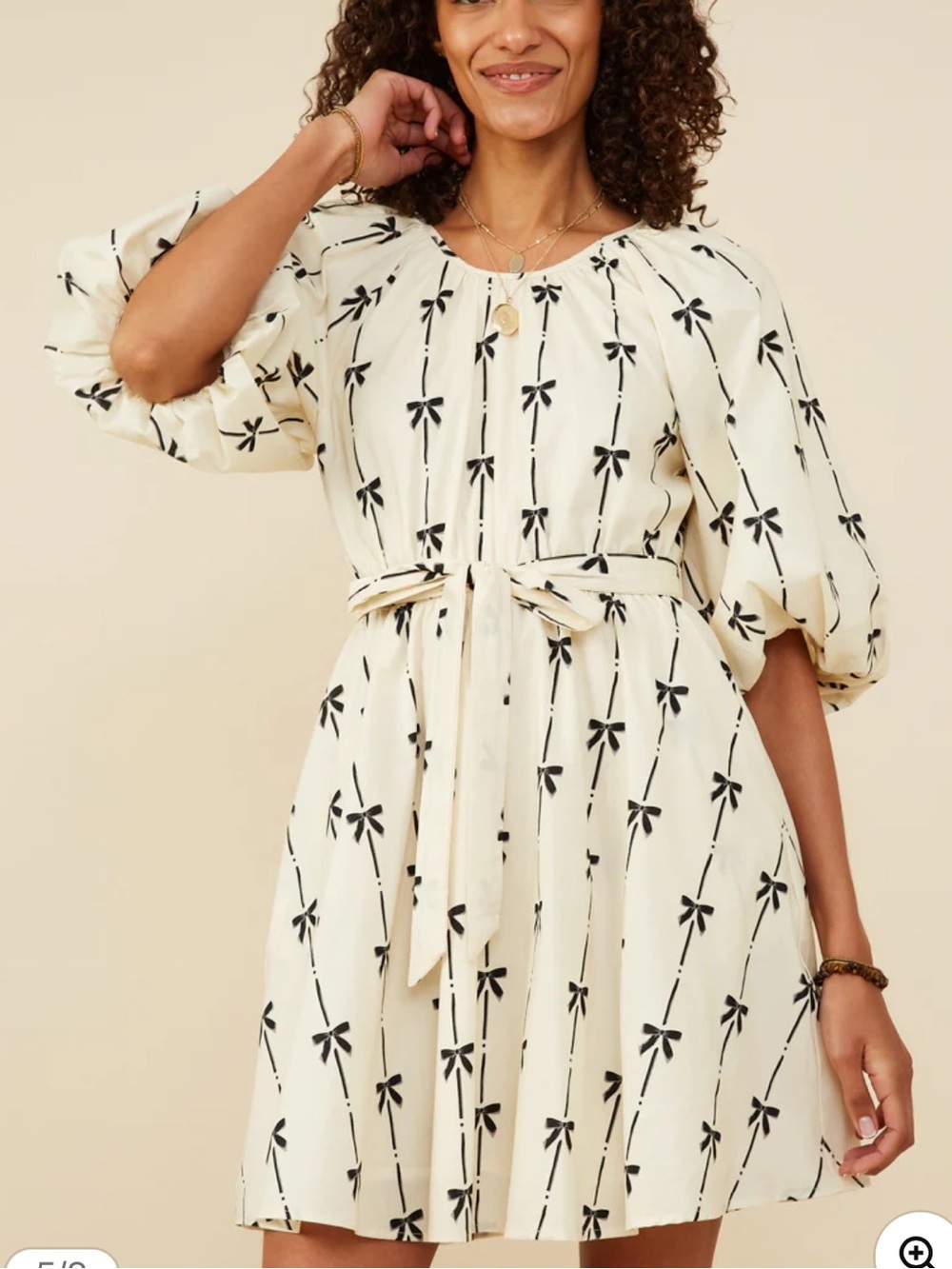 Hayden Cream White and Black All Over Bow Print Dress Size Medium